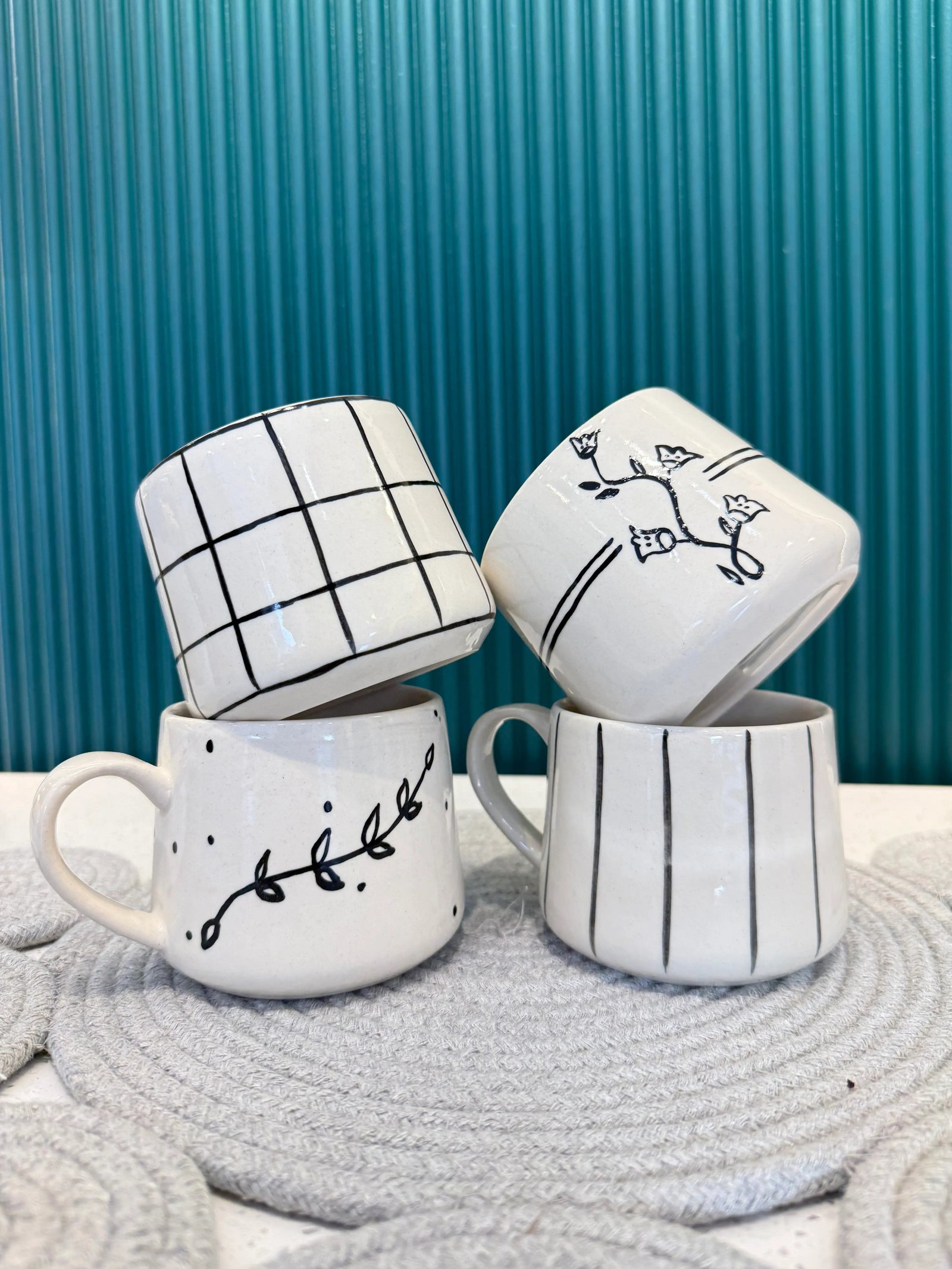 Monochrome-Doodle-Mugs-Set-of-4-The-Home-Palette-43084269224235 Doodle Mugs - Set of 4 - Image 1